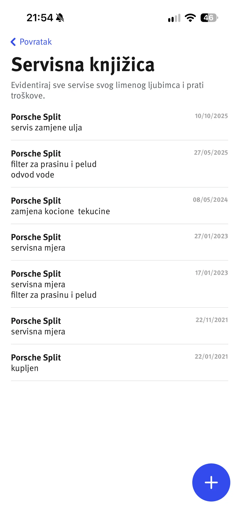 Servisna knjižica s popisom servisa, datumima i obavljenim radovima