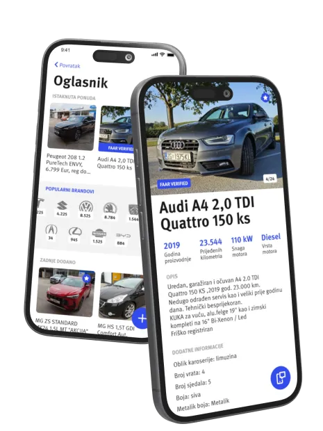 Spare parts in the Faar app, on two phones