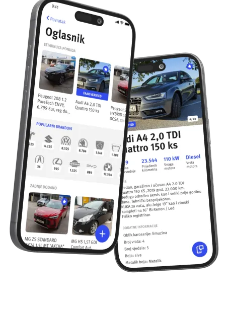 Vehicle insurance in the Faar app, on two phones