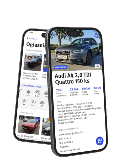 Vehicle profile in the Faar app, on two phones